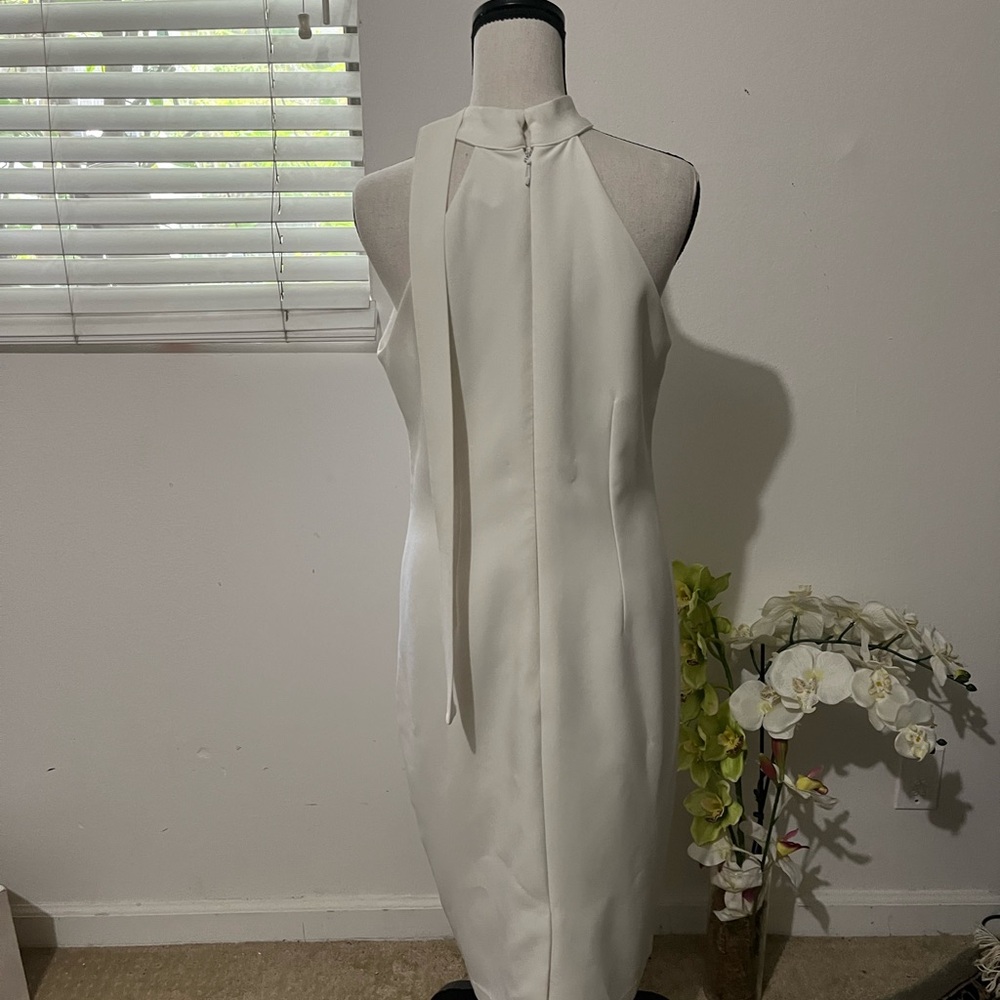 New York & Company Ivory Halter Midi Dress with Neck Tie - Picture 3 of 7